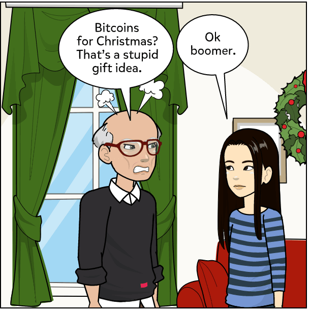 Pitching bitcoin grandpa boomer